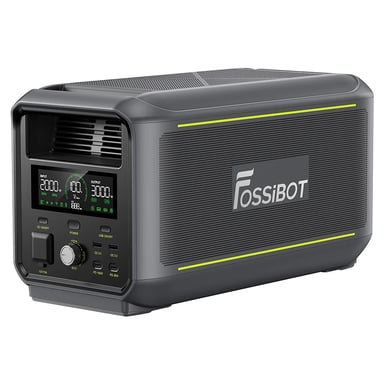 Central eléctrica portátil FOSSiBOT F3000, salida de 3000W, batería LiFePO? de 2048Wh, potencia pico 6000W, carga rápida 2000W, entrada solar 1200W, SAI <10 ms, más de 4000 ciclos, control remoto mediante app