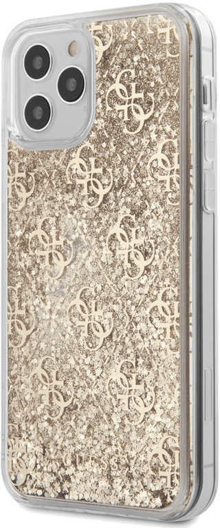 Guess Coque à Paillettes Liquide 4G Motif iPhone 12 / iPhone 12 Pro Or