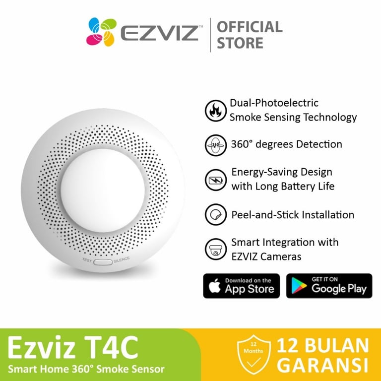 Détecteur de fumée EZVIZ T4C Détection 360° Sirene 85dB Alarme lumineuse Batterie longue durée Neuf - vue 3