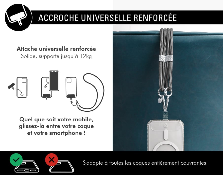 Bandoulière pour Smartphone Universel Double Accroche avec Système de Fixation Neuf - vue 6