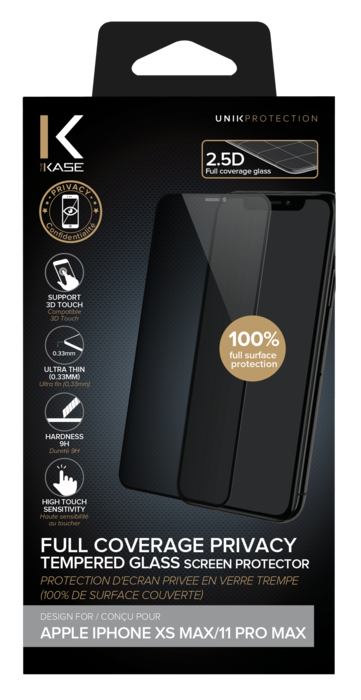 Protection d'écran Privée en verre trempé (100% de surface couverte) pour Apple iPhone XS Max/11 Pro Max, Noir