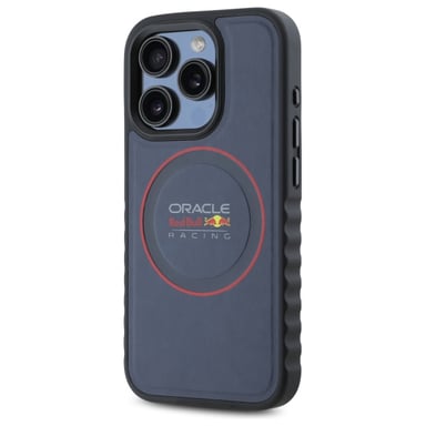 Custodia Red Bull per iPhone 15 Pro 6,1'' Custodia rigida blu navy in pelle Anello rosso MagSafe