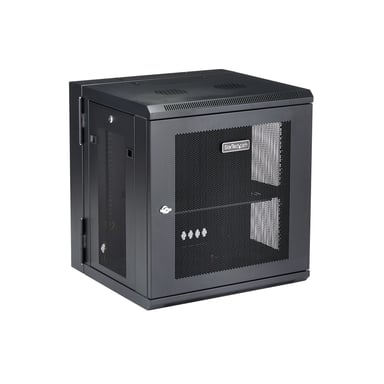 StarTech.com Armario Rack de Pared para Servidores 12U 19'' 4 Columnas y Estante 1U - Rack de Servidores de Montaje en Pared con Bisagra - Rack Ventilado para Equipo de Red