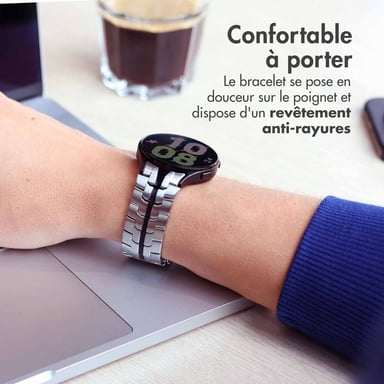 Accezz Bracelet Steel pour Samsung Galaxy Watch 4 / 5 / 6 / 7 / FE (20 mm) - Zilver & Zwart / Silver & Black