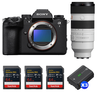 Appareil photo hybride Sony Alpha 1 II + FE 70-200mm f/2.8 GM OSS II + 3 SanDisk 64GB Extreme PRO UHS-II + 3 Sony NP-FZ100 + Ebook ''20 astuces pour des images qui claquent''