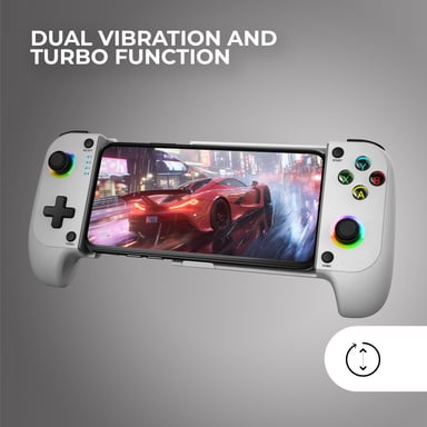 Mars Gaming MGPX, Gamepad Bluetooth 5.0 2en1, RGB Neon, Vibración Dual y Función Turbo, Soporte Smartphone Hasta 6.8'', Mando Multifunción Compatilidad