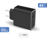 Chargeur maison USB C PD 45W Power Delivery Garanti à vie Noir Force Power Lite