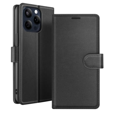 Zanaé Funda tipo cartera para iPhone 15 Pro con soporte y lengüeta magnética Negro