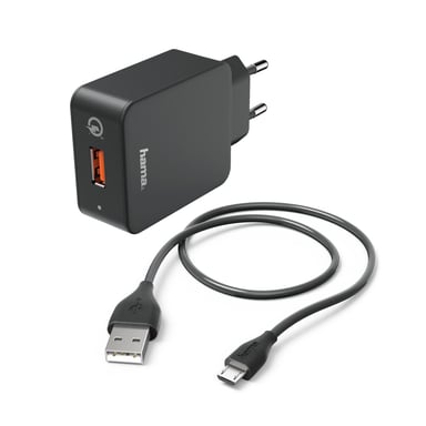 Kit de carga, micro-USB, cargador QC3.0 + cable micro-USB, 1,5 m, negro