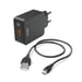 Kit charge, micro-USB, chargeur QC3.0+câble micro-USB, 1,5 m, noir