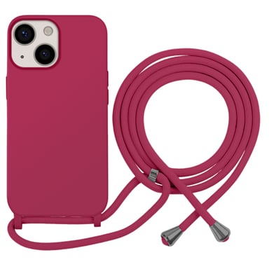 Coque pour iPhone 13 en TPU Premium Color Lace avec Cordon Tour de Cou Bordeaux
