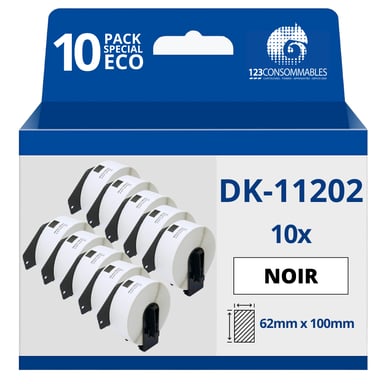 Confezione da 10 rotoli di etichette per il trasporto compatibili BROTHER DK-11202 62 mm x 100 mm