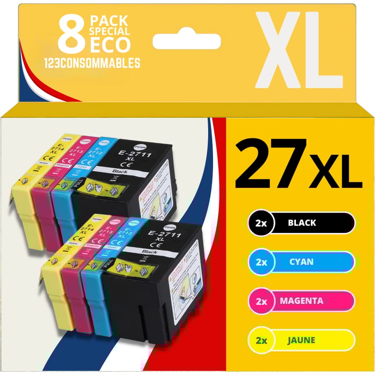 123CONSOMMABLES 27XL Cartouches d'encre compatible avec Epson 27 27 pour Epson WF 3620 WF 7720 WF 3640 WF 7715 WF 7710 WF 7620 WF 7610 WF 7210 WF 7110 Neuf