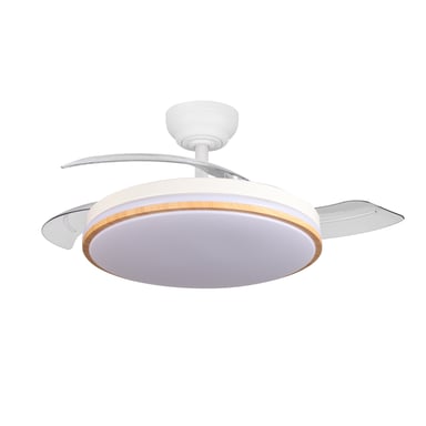 Ventilatore da soffitto LED retrattile Yatek Rubia 60W motore DC 6980 lm 6 velocità telecomando luce regolabile Ø107 cm bianco faggio