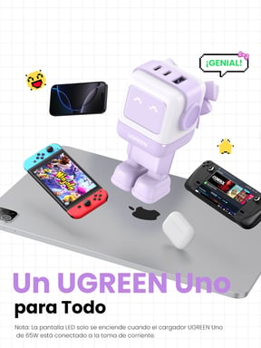 Ugreen Nexode RG 65W 3-Port GaN Ordenador portátil, Teléfono móvil, Ratón, Portátil, Batería portátil, Teléfono Rosa Corriente alterna Carga rápida In