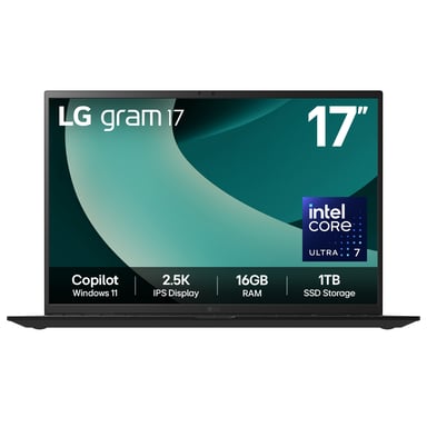 LG Gram 17Z90T-G.AA78A1 ordenador portatil Intel Core Ultra 7 255H Ultraportátil 43,2 cm (17'') 2.5K 16 GB LPDDR5x-SDRAM 1 TB SSD Wi-Fi 7 (802.11be) Windows 11 Home Inglés del Reino Unido Negro