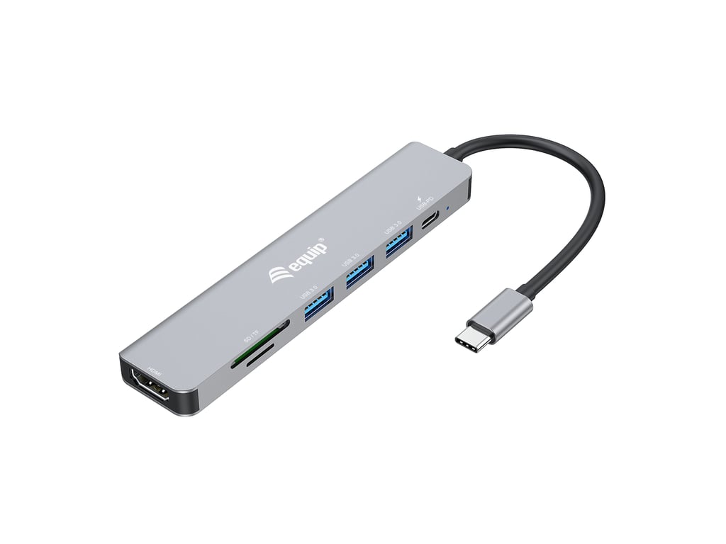 Equip 133494 Adaptateur multifonction USB C 7 en 1 HDMI 4K60Hz USB 3.2 Gen1 x 3 TFMICRO SD USB PD Neuf