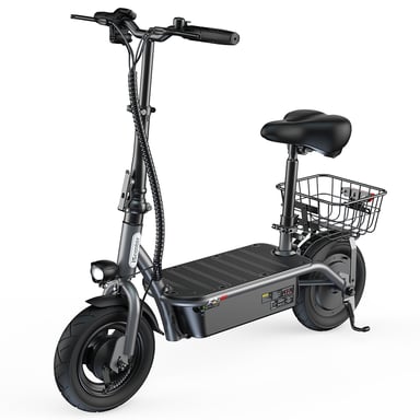 iScooter F2 500W Monopattino elettrico pieghevole con sedile per adulti, monopattino elettrico da 10 pollici con cestino e pedali larghi, 36V7.8Ah