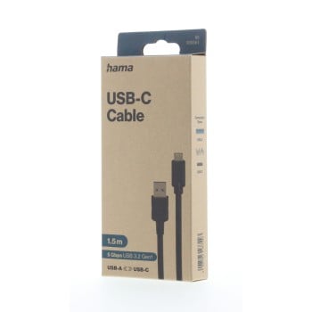 Câble USB-C, mâle USB-C - mâle USB-A, USB 3.2 Gen1, 5 Gbit/s, 1,50 m - Anti gaspillage