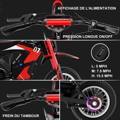 EVERCROSS TECH Moto Eléctrica para Niños 3-12 Años 300W 25KM/H 3 Niveles de Velocidad 12' Neumáticos Ideal Regalo Rojo