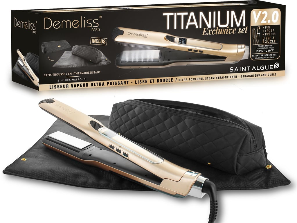 Coffret lisseur vapeur + tapis trousse 2 en 1 Demeliss Exclusive Set Tita V2 Gold Neuf