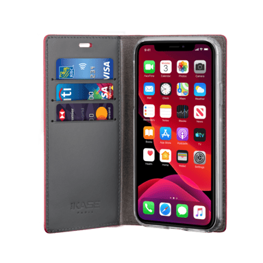 Diarycase 2.0 Coque clapet en cuir véritable avec support aimanté pour Apple iPhone 11, Rouge Bordeaux