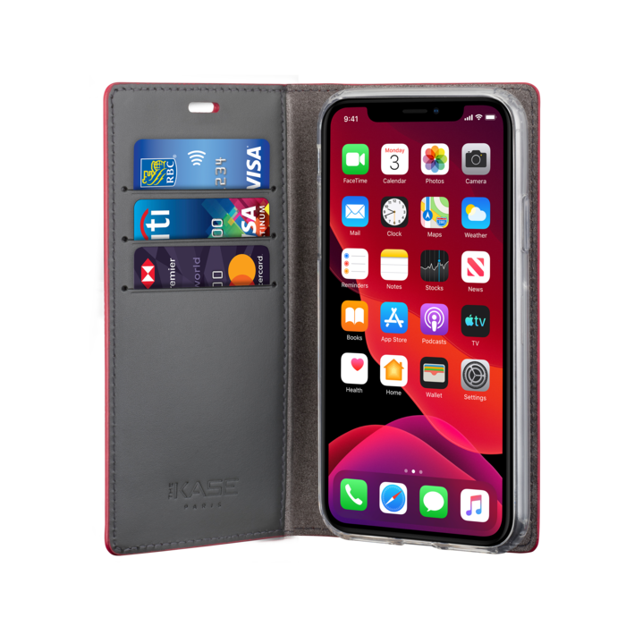 Diarycase 2.0 Coque clapet en cuir véritable avec support aimanté pour Apple iPhone 11, Rouge Bordeaux