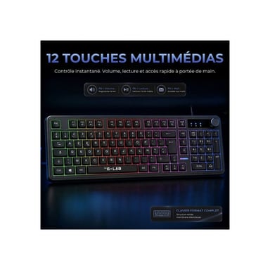 Clavier filaire THE G-LAB KEYZ CAESIUM EX 98% Membrane silencieuse anti-ghosting 26 touches noir rétroéclairage arc-en-ciel dynamique