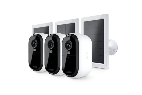 Arlo Essential Caméra de sécurité extérieure 2K avec Panneaux Solaires, pack de 3