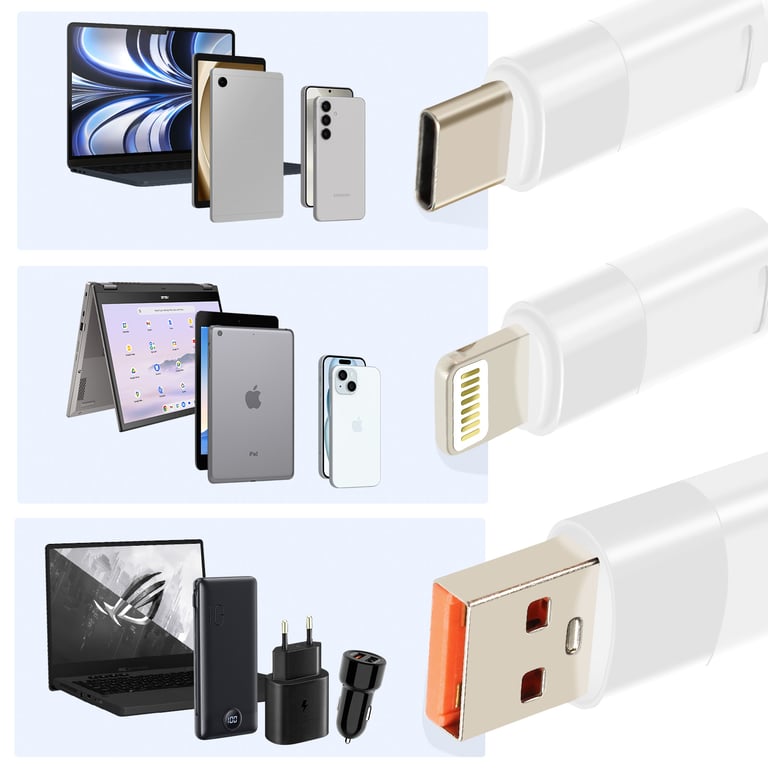 Câble USB vers Lightning + 2 USB C Charge Rapide Longueur 1.2m Neuf - vue 2