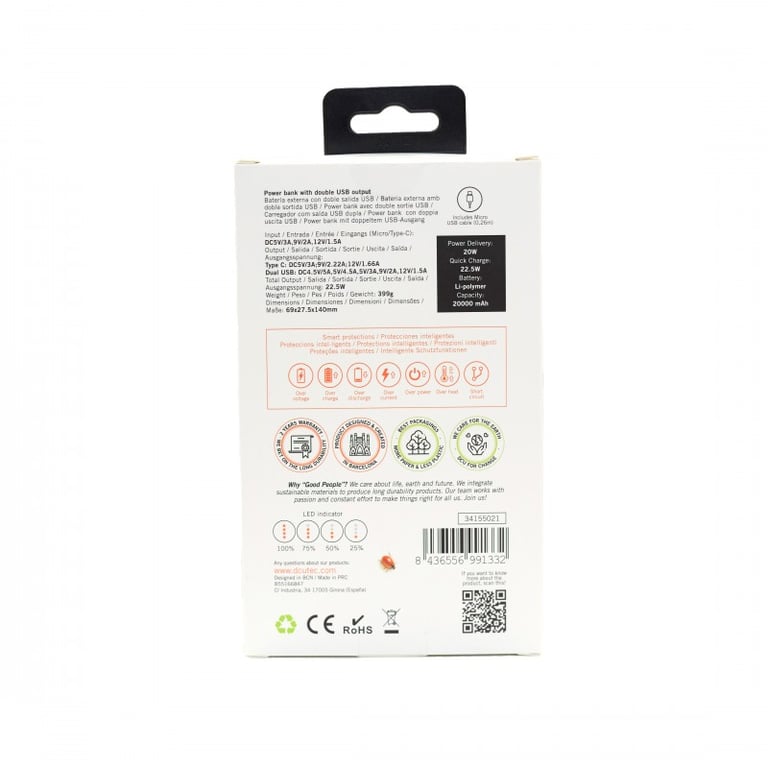 PowerBank DCU Tecnologic 2xUSB Carga Rápida 20.000mAh - vue 4