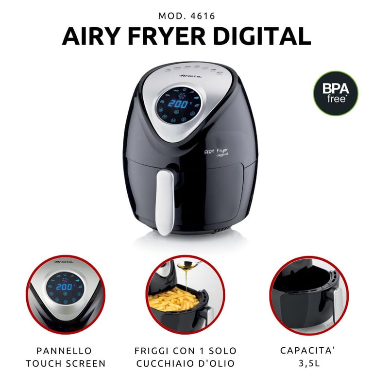 Ariete 4616/00 Unique 3,5 L Autonome 1300 W Friteuse d'air chaud Noir, Argent