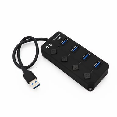 Hub 4 ports USB 3.0 pour MAC APPLE avec Alimentation Individuelle Multi-prises Adaptateur Rallonge (NOIR)