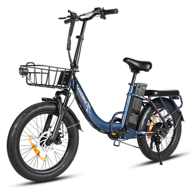 Bicicleta eléctrica plegable urbana SAMEBIKE CY20 Pro con batería de 36 V y 13 Ah, Shimano de 7 velocidades - Azul oscuro