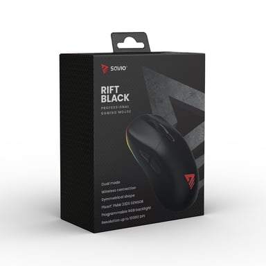 Savio RIFT BLACK gaming mouse RGB Dual Mode ratón Juego Ambidextro Bluetooth + USB Type-A Óptico 300 DPI
