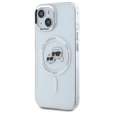 Custodia Karl Lagerfeld per iPhone 15 6.1'' bianco Custodia rigida IML Metal Karl&Choupette Head MagSafe
