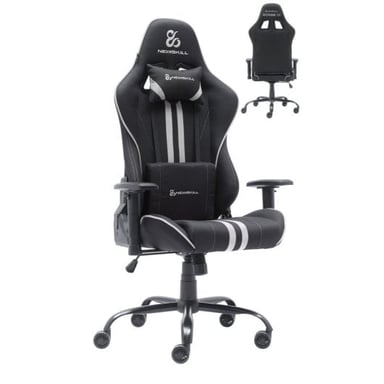 Newskill Kitsune V2 - Chaise Gaming Noir/Bleu en Tissu Respirant avec Coussins Cervical et Lombaire, Inclinable à 180°, Roues XL et Capacité 136 kg