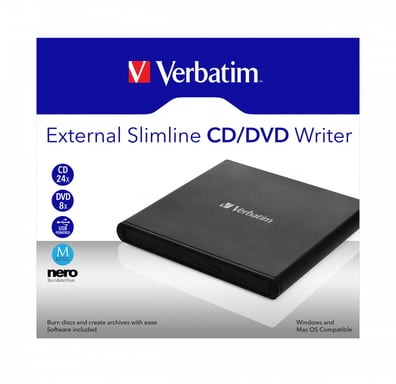 Verbatim External Slimline CD/DVD Writer lecteur de disques optiques DVD±RW Noir