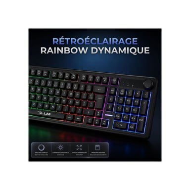 Clavier filaire THE G-LAB KEYZ CAESIUM EX 98% Membrane silencieuse anti-ghosting 26 touches noir rétroéclairage arc-en-ciel dynamique