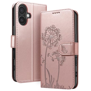 Zanaé Funda tipo cartera para iPhone 16 Premium Diseño Flores Mariposa Rosa dorado