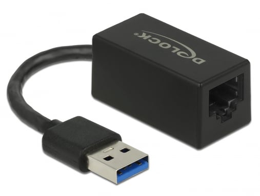 DeLOCK Adaptateur SuperSpeed USB (USB 3.2 Gen 1) avec USB Type-A mâle > Gigabit LAN 10/100/1000 Mbps compact noir