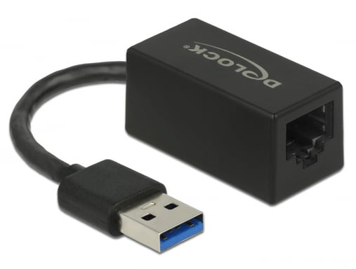 Adattatore USB DeLOCK SuperSpeed (USB 3.2 Gen 1) con maschio USB Type-A > Gigabit LAN 10/100/1000 Mbps compatto nero