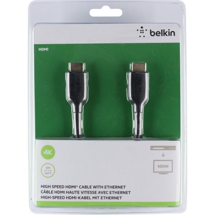 BELKIN Câble HDMI M/M - High Speed W Ethernet - 5 m - Doré et noir