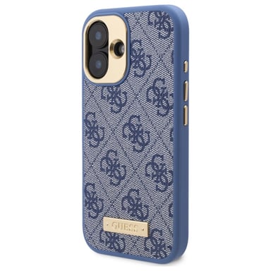 Custodia Guess per iPhone 16 6,1'' blu Custodia rigida 4G Logo Plate MagSafe