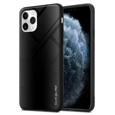 Coque pour Apple iPhone 11 PRO MAX Aspect rayé en OPALE NOIR Housse de protection Étui en silicone TPU et dos en verre trempé