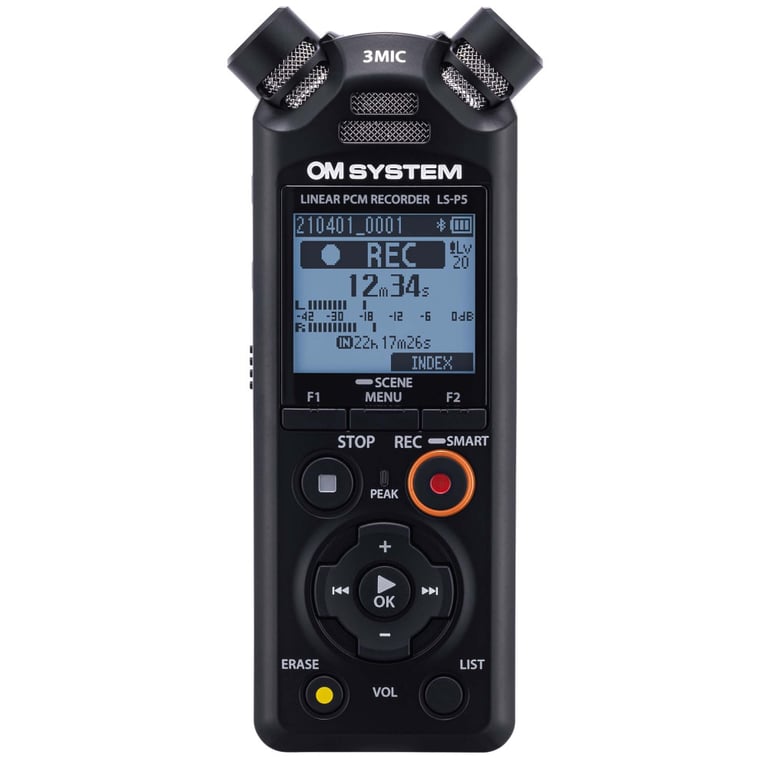 Dictaphone OM System LS-P5 – Enregistreur Audio PCM 16 Go avec 3 Microphones