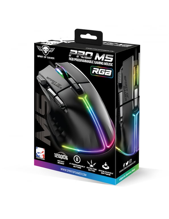 Spirit of Gamer PRO-M5 souris Jouer Droitier USB Type-A Optique 12800 DPI - Neuf