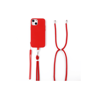 JAYM - Custodia in silicone rosso per Apple iPhone 14 - Collo e cinturino inclusi - Fodera 100% microfibra