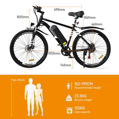 Vélo électrique BK15 Ebike Tout terrain 26 Pouces  7 Transmission Batterie Amovible Adulte Noir
