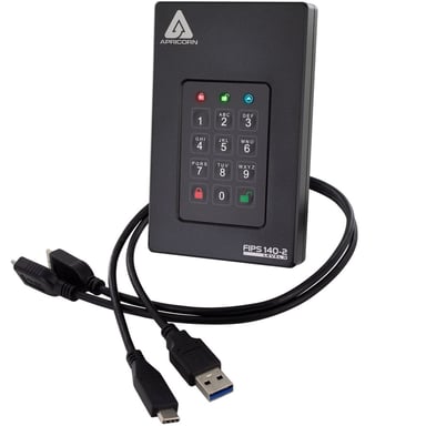 Apricorn Aegis Fortress L3 2 To USB Type-A vers USB Type-C 3.2 Gen 1 (3.1 Gen 1) Noir
